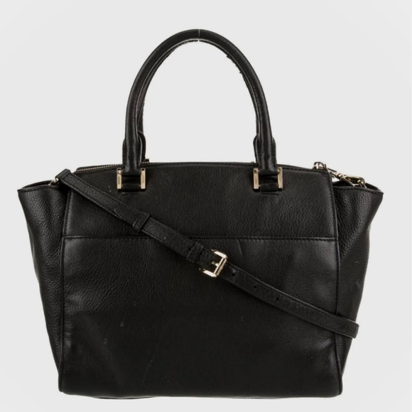 Michael Kors Black Leather & Gold Satchel Hudson - Picture 2 of 6